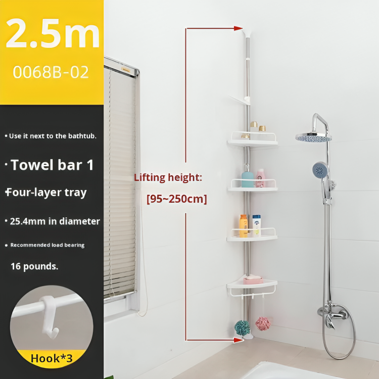 🛁 Étagère Télescopique d’Angle – Rangement Salle de Bain 4 Niveaux